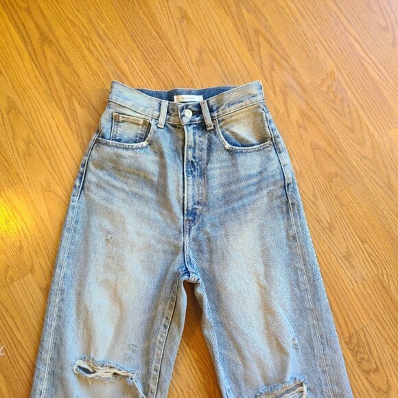 MOUSSY VINTAGE TIFTON WIDE STRAIGHT JEANS HIGH RISE RIPPED ANKLE RIGID DENIM 24 - Picture 4 of 8